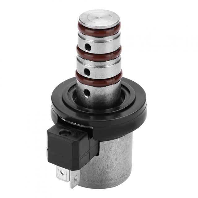 juego de solenoide de cambio de transmisión de 5 uds para km f4a41 f4a42 f4a51 v4a51 probado duradero kit de solenoides color plata, vista frontal centrada de un solenoide con cuerpo cilíndrico de metal, conector eléctrico rectangular negro en la base y vástago con tres anillos de sellado rojos; tamaño aprox. 7 x 3 cm. Adecuado para HYUNDAI/KIA/MITSUBISHI/CHRYSLER; 5 piezas por juego; suele emplearse como repuesto de transmisión en talleres.