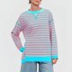 thumbnail image 1 of MHFRRA Camiseta Informal de Otoño/Invierno con Estampado de Rayas, Cuello Redondo, Manga Larga, Bloque de Color Azul Cielo, 1 of 4