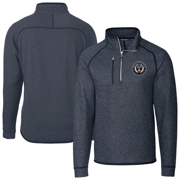 Men's-Cutter & Buck Heather Navy Philadelphia Union Mainsail Sweater-Knit Half-Zip Raglan Jacket