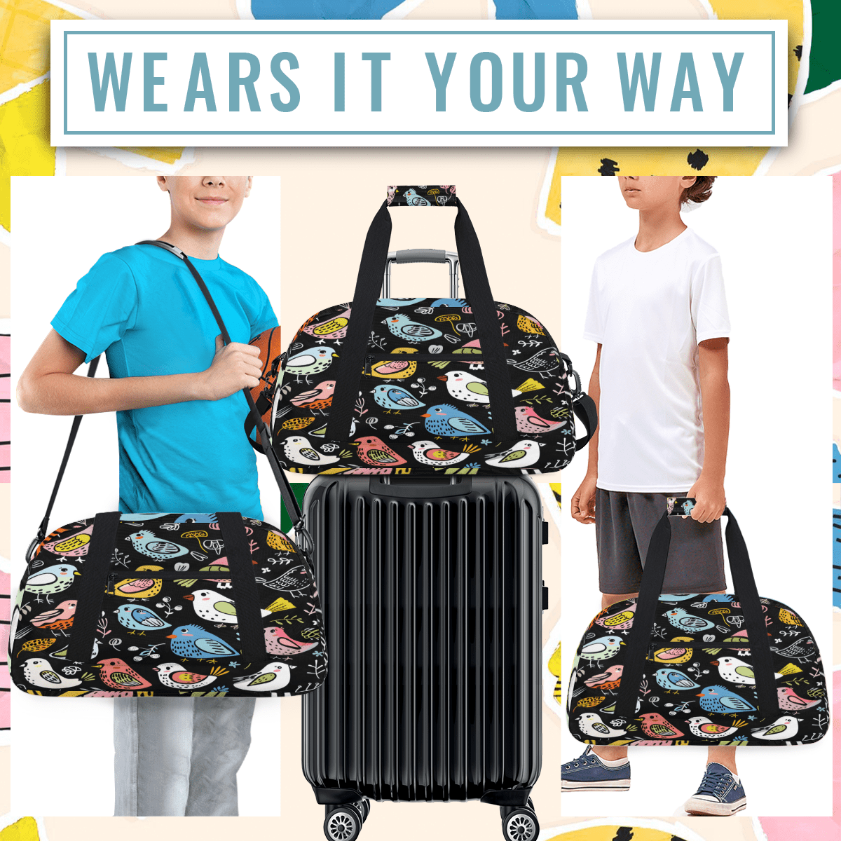 Herdesigns Birds Sports Duffle Bag for Women & Men, Gym Bag Dance Bag Overnight Bag Carry On Weekender Travel Bag