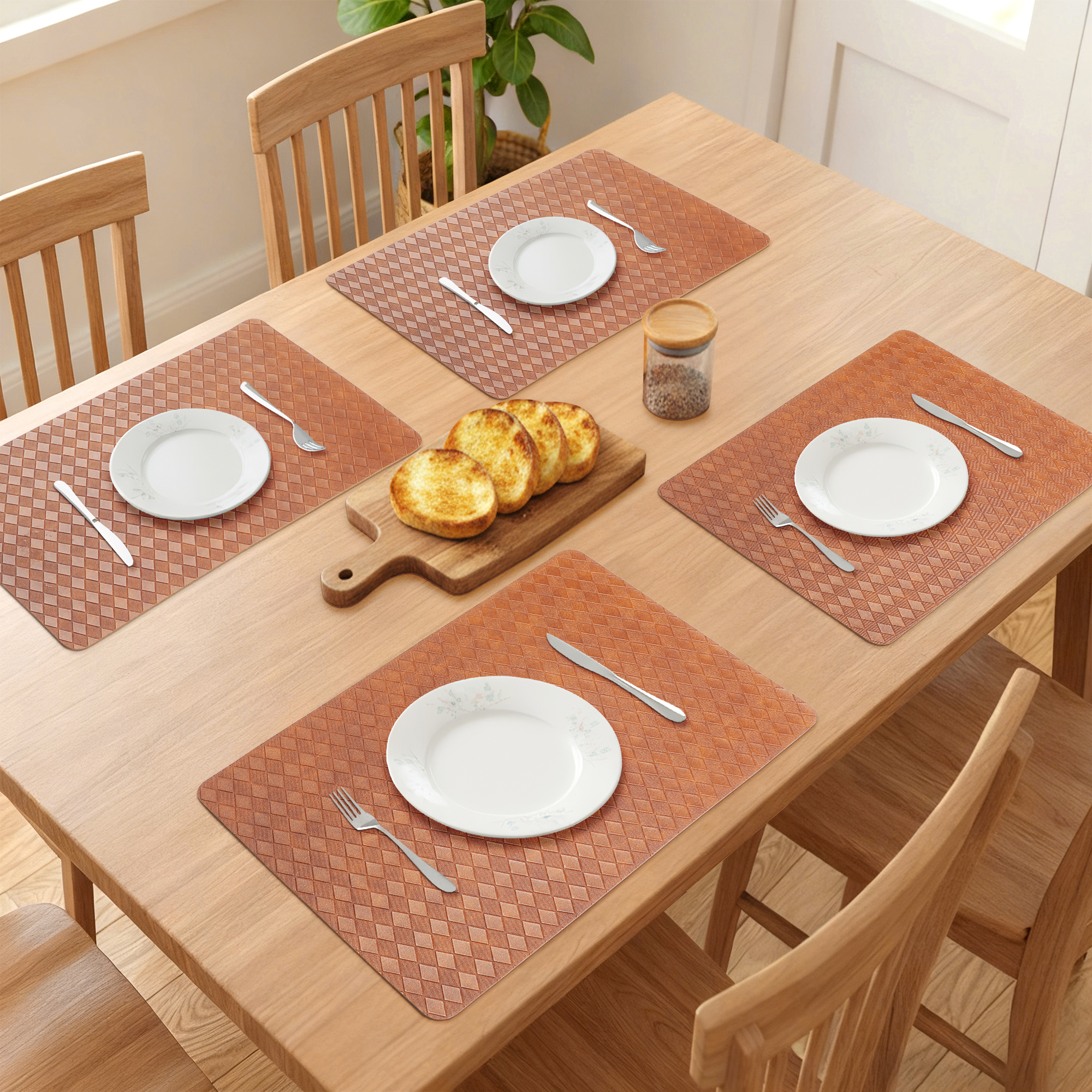 Unique Bargains Set of 6 Leather Placemats for Kitchen Dining Table Light Brown