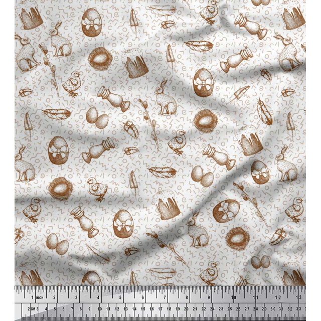 Soimoi Cotton Jersey Fabric Chick,Egg & Rabbit Animal Fabric Prints by Yard 58 Inch Wide