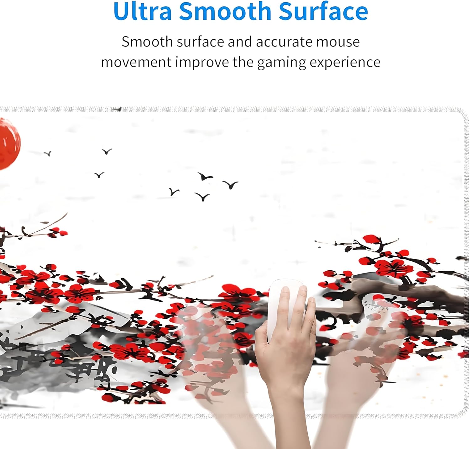 Japanese Gaming Mouse Pad - Large Desk Mat, Non-Slip Rubber Base with Stitched Edges, Ideal for Gaming, Office, Home Work, 31.5x11.8 Inch