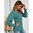 thumbnail image 5 of LOMON Women's Casual Puff Long Sleeve Tunic Tops V-Neck Pleated Flare Blouse T-Shirts with Smocked Cuffs, 5 of 8
