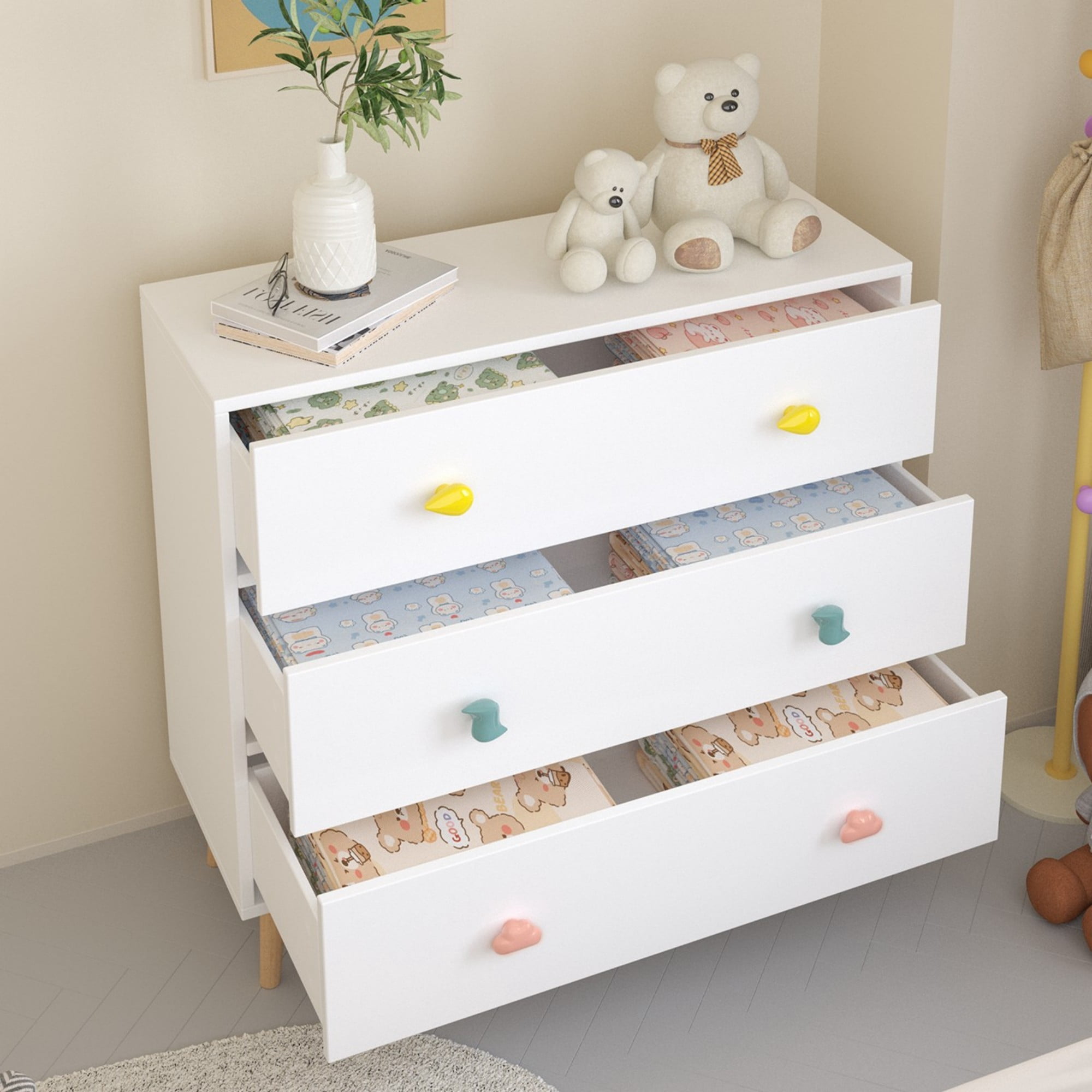 Jopath 3 Drawer Dresser Kids Nightstand Modern Wood Chest of Drawers or Living Room,Nursery,Bedroom,White03