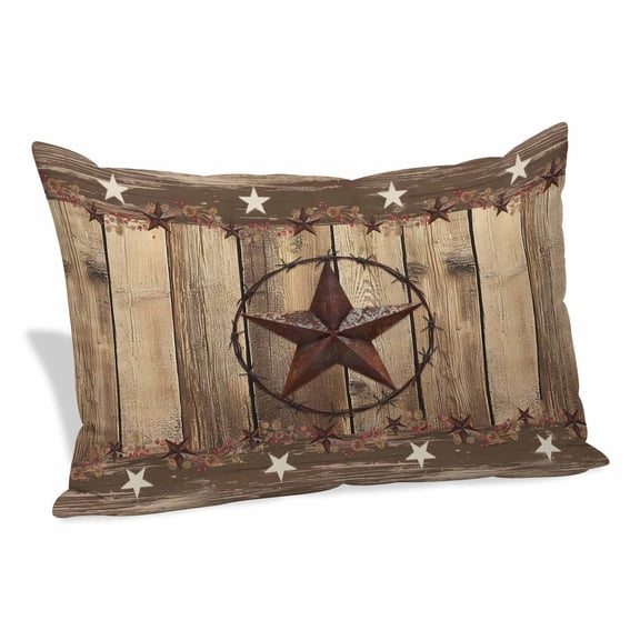 Rustic Country Pillow Covers 12"x20", Western Stars Brown Texture Wooden Print Soft Brushed Microfiber Breathable Throw Pillow Covers, Pillowcase with Zipper for Couch Sofa Bedroom Living Room