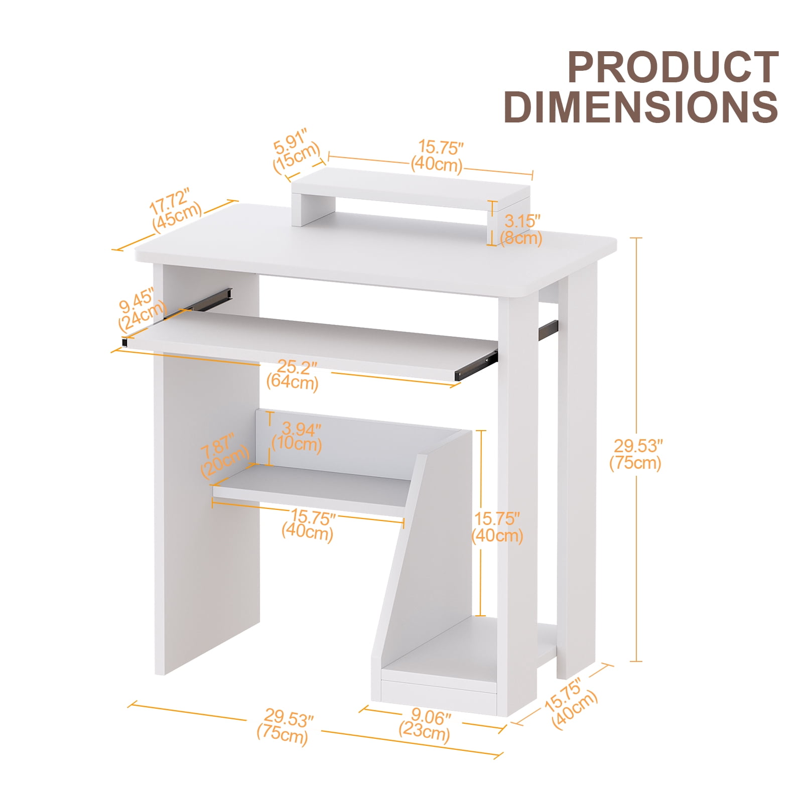 ALISENED Computer Desk with Monitor Stand Keyboard Tray, 29.5 inch Sturdy Desk with Storage Shelves