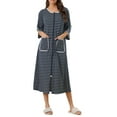 thumbnail image 1 of Bata de baño a rayas con cremallera delantera para mujer INSPIRE CHIC, de manga 3/4, larga, vestido de casa, pijama, talla XL, color navy, 1 of 6
