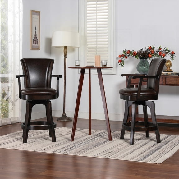Williams 1-Piece Swivel Bar Stool - Vintage Brown Faux Leather, Suitable for Counter & Bar Tables