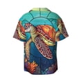 thumbnail image 6 of Lsque Sea Turtle in Coral print Men's Cuban Collar Short Sleeve Shirt Summer Beachwear Casual Button Down Fashionable Vacation Leisure Shirt-Large, 6 of 7