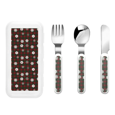

Lukts Plaid Snowflakes Festive for Children s Knife Fork and Spoon Three-Piece Set Stainless Steel Children and Toddler Safety Cutlery with Outer Box