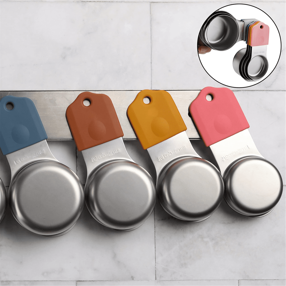 Magnetic Measuring Cups Set Stainless Steel Heavy Duty Metal Measuring Cups for Dry and Liquid Ingredients (Multicolor)