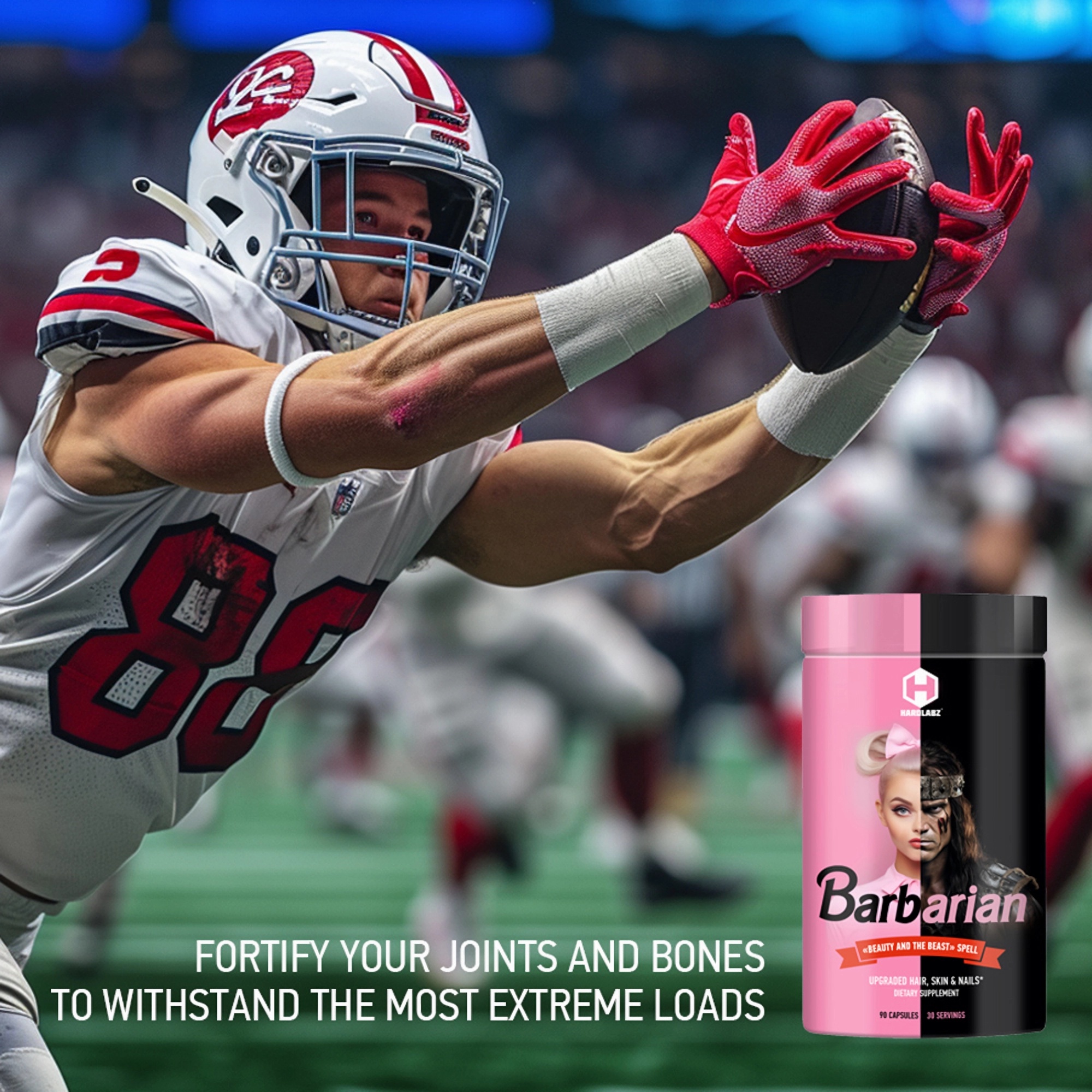 HARDLABZ BARBARIAN – Collagen Peptides - Bovine 1 & 3 Types - for Healthy Hair, Skin, Nails, Joints and Bones Support, Upgraded with Hyaluronic Acid, Biotin, Chondroitin and Vitamin C, 90 Capsules