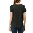 thumbnail image 3 of Allegra K Women's Round Neck Short Raglan Sleeves Side Slit Chambray Blouse, 3 of 6