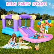 Adnoom Inflatable Bounce House W/470W Blower, Childrens Indoor/Outdoor Jumping Bounce Castle for Kids 3-10 W/Slide, Ball Pit, Dart Game, 50 Ocean Balls, Jump House for Backyard Party Birthday Gift