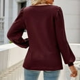 thumbnail image 4 of Pxiakgy long sleeve shirts for women Women's U Neck Pleated Puff Sleeve Loose Casual Solid Color Top womens long sleeve tops shirts for women gifts for women RD1 + L, 4 of 4