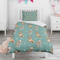 Chihuahua and Footprints Duvet Cover and Pillowcase Set for Single Bedding, Bedroom Accessories for Kids Teens