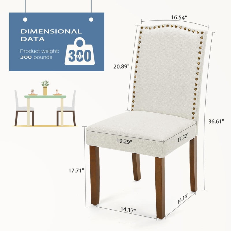BEAUTYPEAK Dining Chairs Set of 2 Upholstered Parsons Chairs with Nailhead Trim Padded Linen Seats and Wood Legs, Beige
