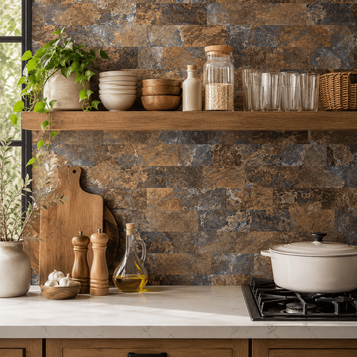 Yeslife 102-Pack Peel and Stick Backsplash Tile, 3" x 6" Rust Slate PVC Waterproof Subway Wall Tiles for Kitchen & Bathroom, 12.75 Sq Ft
