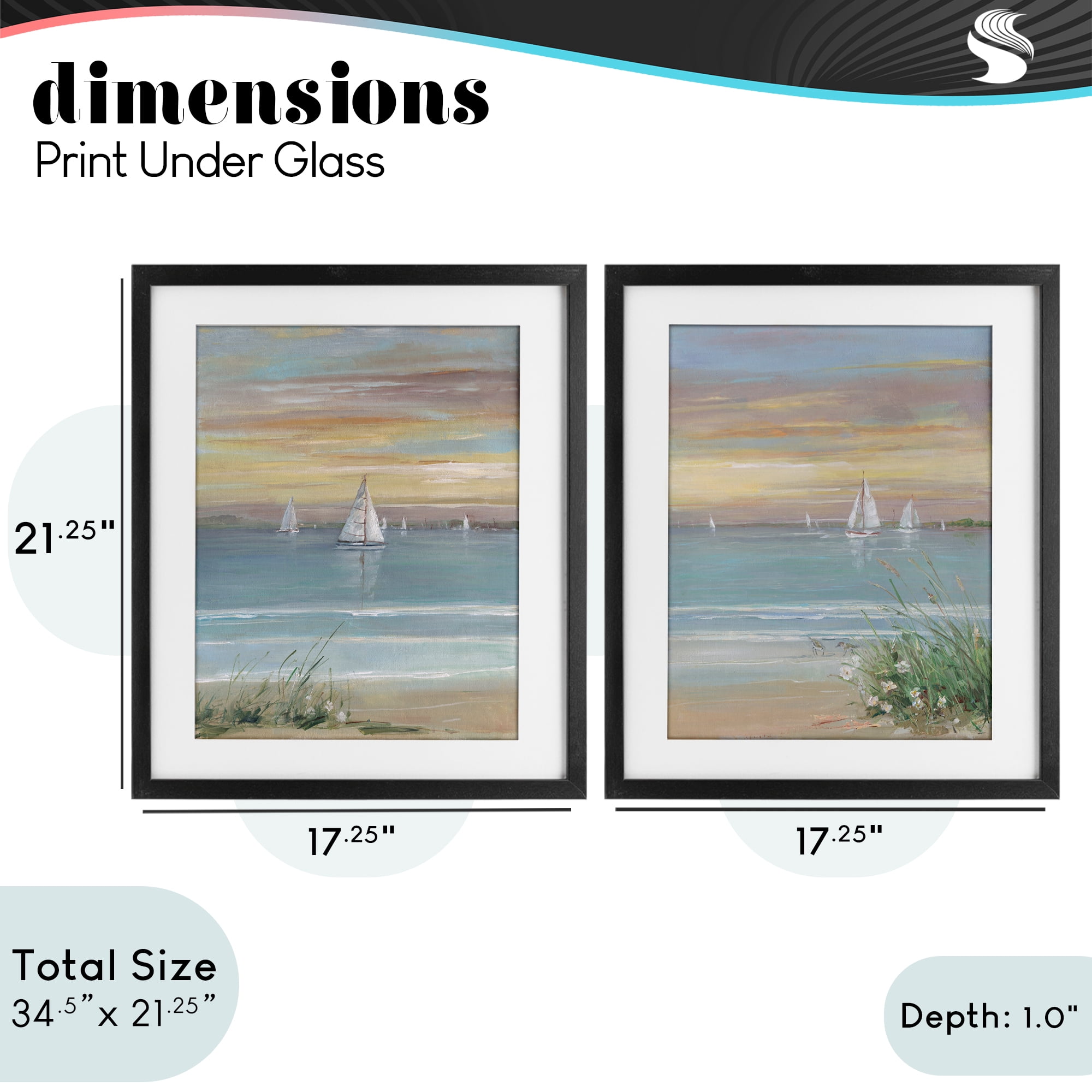 Stupell Industries Summer Shore Panorama 2 Piece Black Framed Print Under Glass Set, design by Sally Swatland
