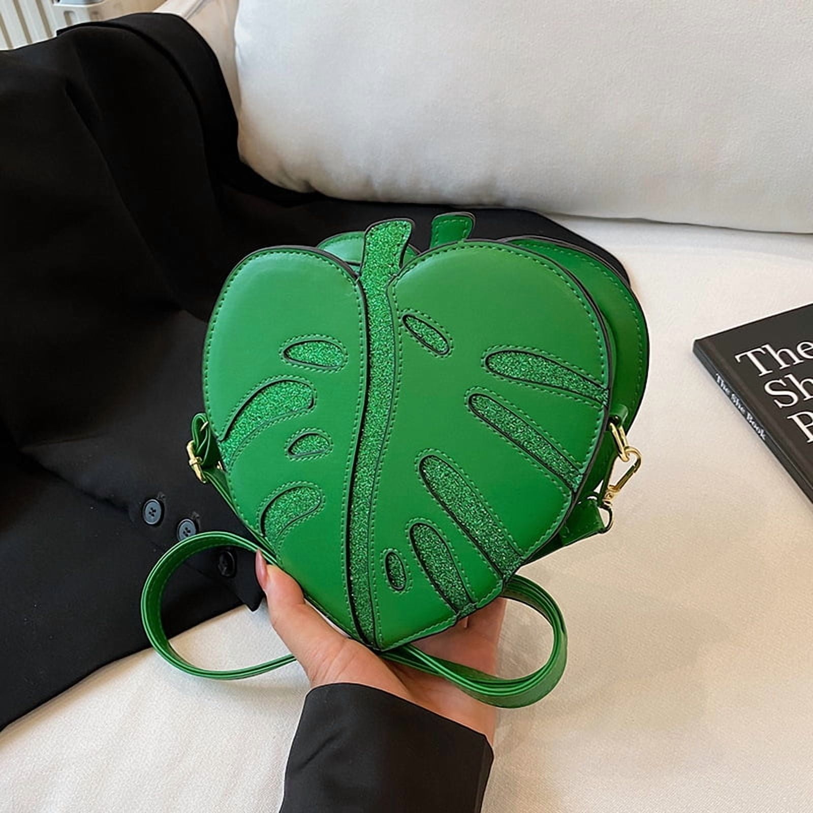 Baguery Monstera Leaf Crossbody Bag - PU Leather Japanese Cartoon Plant Clutch Purse, Adjustable Strap (Red/Green/Light Green)​