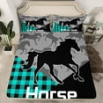 thumbnail image 2 of Manfei Farm Horse Queen Sheet Sets 4 Pieces, Black Cyan Plaid Flat Sheet, Animal Theme Queen Fitted Sheet, Super Cozy Room Decor, 2 of 7