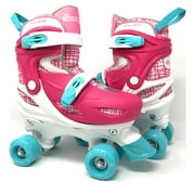 Chicago Skates Adjustable Quad Roller Skate Combo Set Pink/White/Teal – Skates, Helmet, Knee Pads, And Wrist Guards - Size Medium(1-4)