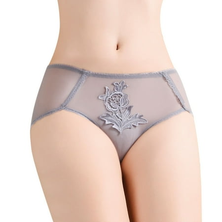 

TAIAOJING Women s Bikini Panties Mid Waist Temptation Perspective Mesh Panties Embroidered Seamless Lace Trim Briefs Ladies Underwear