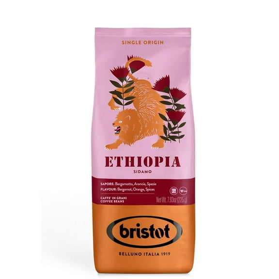 Bristot Single Origin Ethiopia Sidamo - Italian Single Origin Espresso Beans - 100% Arabica - Medium Roast - 7.93oz/225g