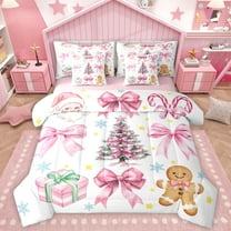 Homewish Ribbon Bow Tie 7-Piece Twin Bedding Sets,Bowtie Christmas Tree Bedding Comforter Set,Girls Xmas Gift Sheet Sets For Kids,Breathable Home Decor Reversible