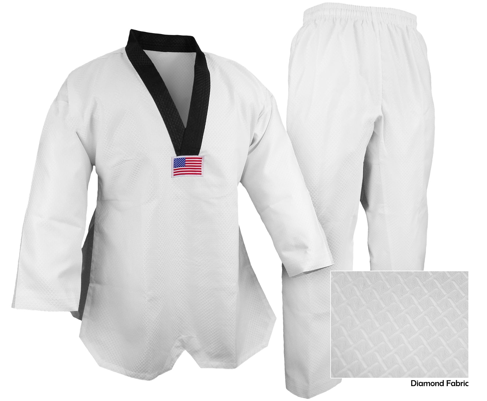 Details about   New V-Neck Taekwondo Deluxe Jaquard Diamond Fabric Gi Uniform White w Black Trim 