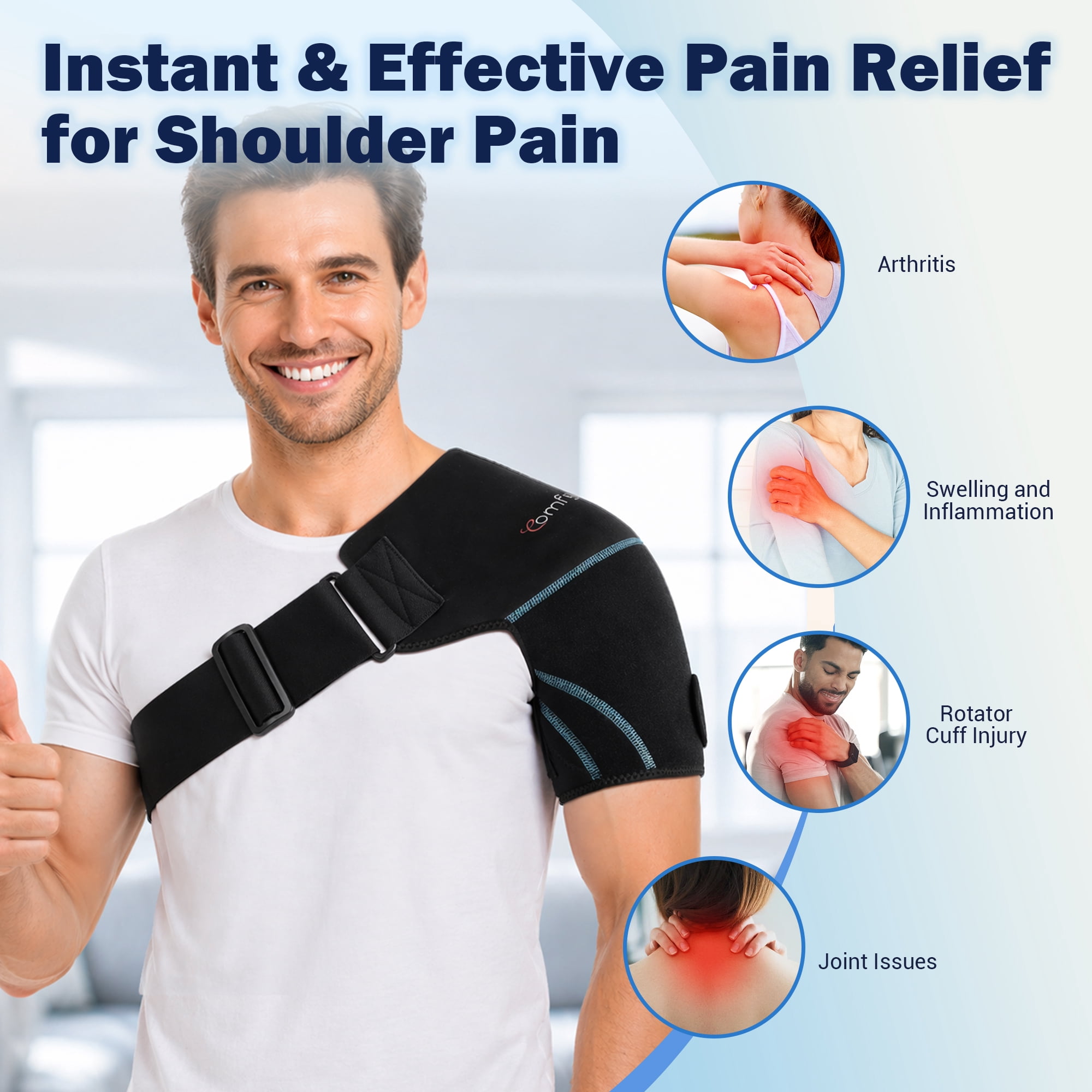 Comfytemp Shoulder Ice Pack Wrap with 2 Reusable Gel Inserts, Adjustable Compression for Shoulder Pain Relief & Post-Workout Recovery