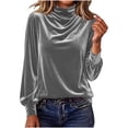 thumbnail image 3 of Tqcoqu Women's Mock Turtleneck Velvet Top,Long Sleeve 2026 Fall Velour Shirts,Trendy Loose Dressy Casual Blouse Daily Wear, 3 of 8