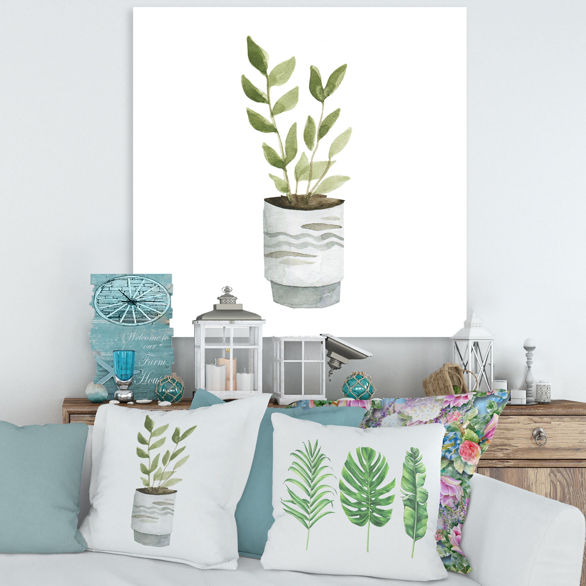 Designart ' Indoor Green Home House Plants in Pots II ' Traditional Canvas Wall Art Print
