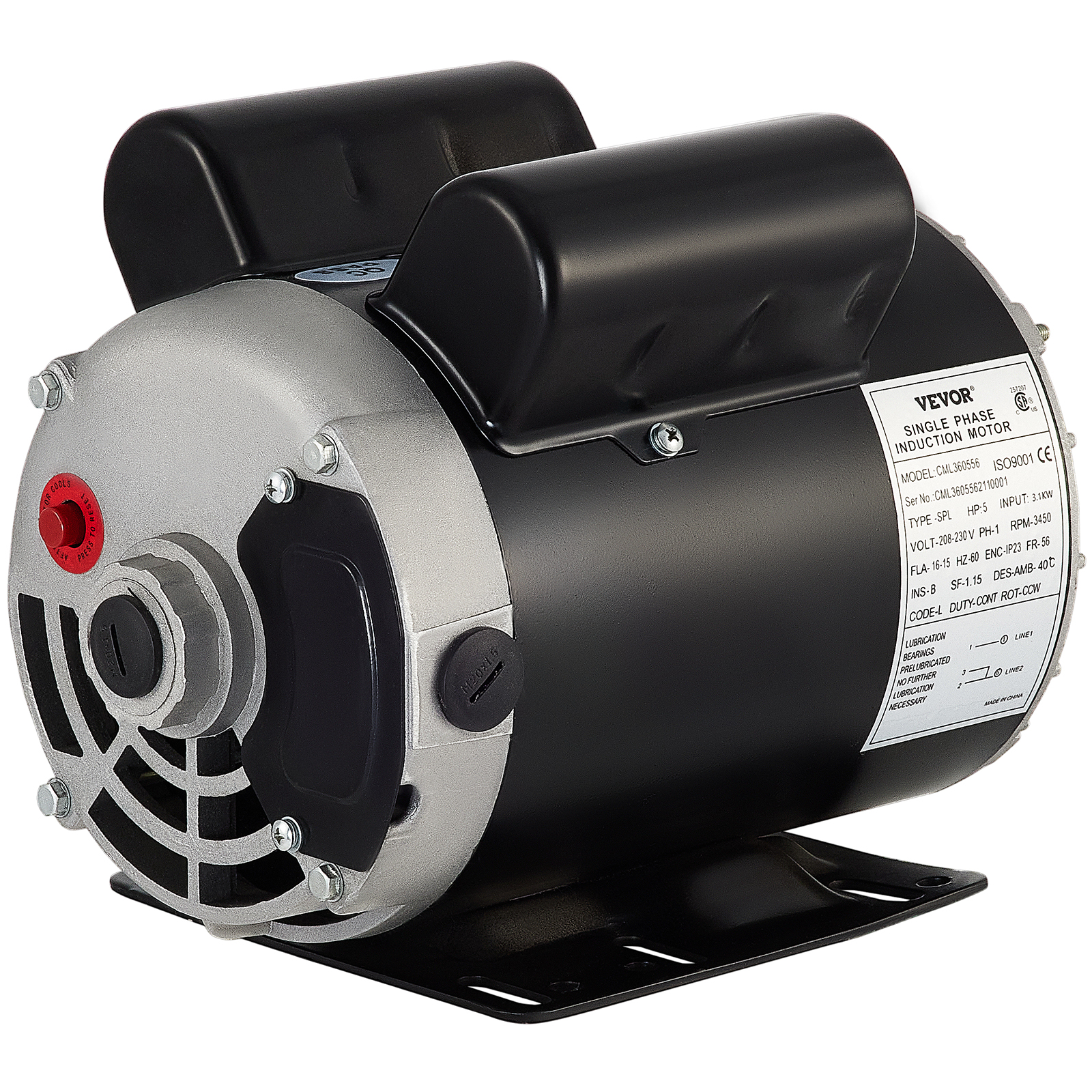 VEVOR Air Compressor Electric Motor 5hp 3450 rpm, 208-230 volt 3.1 kw  Single Phase 56 Frame 5/8