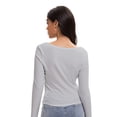 thumbnail image 6 of Women's Scoop Neck Long Sleeve Slim Fitted Casual Basic Crop Top, 6 of 6