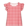 thumbnail image 3 of Girls Cute Summer Tops Ruffled Fly Sleeves Plaid Tank Top Casual Crewneck Sleeveless Fashion Blouses (6 Years, Red), 3 of 6