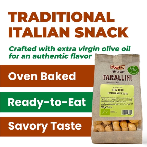 Puglia Sapori Organic Tarallini with Extra Virgin Olive Oil - 7.05oz (200 g) – Traditional Italian Snack. Mini Pretzels. Oven Baked, Cholesterol Free. Vegan (Pack of 8)