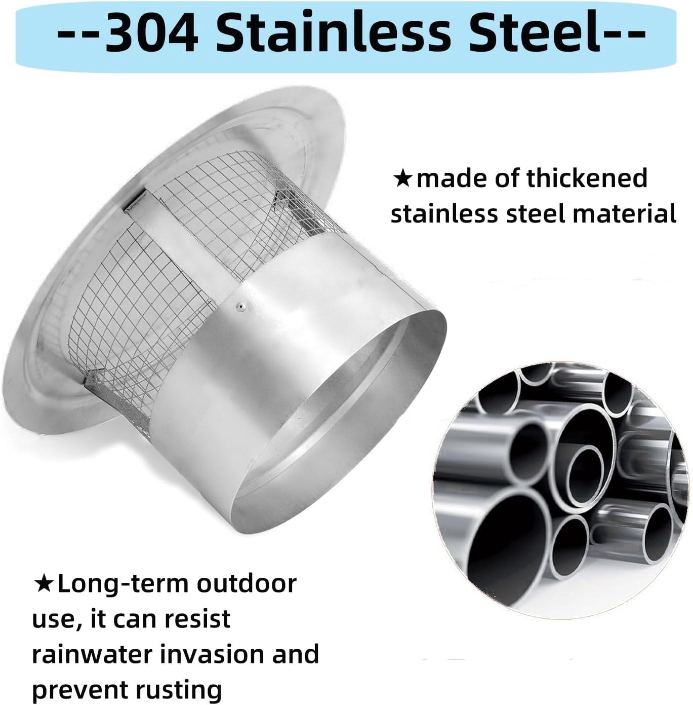 ChaoLink 8 Inch Round Stainless Steel Chimney Cap - Cone Top with Screen,Fireplace Exhaust & Roof Rain Cap,Exterior Stove Pipe,Easy Install