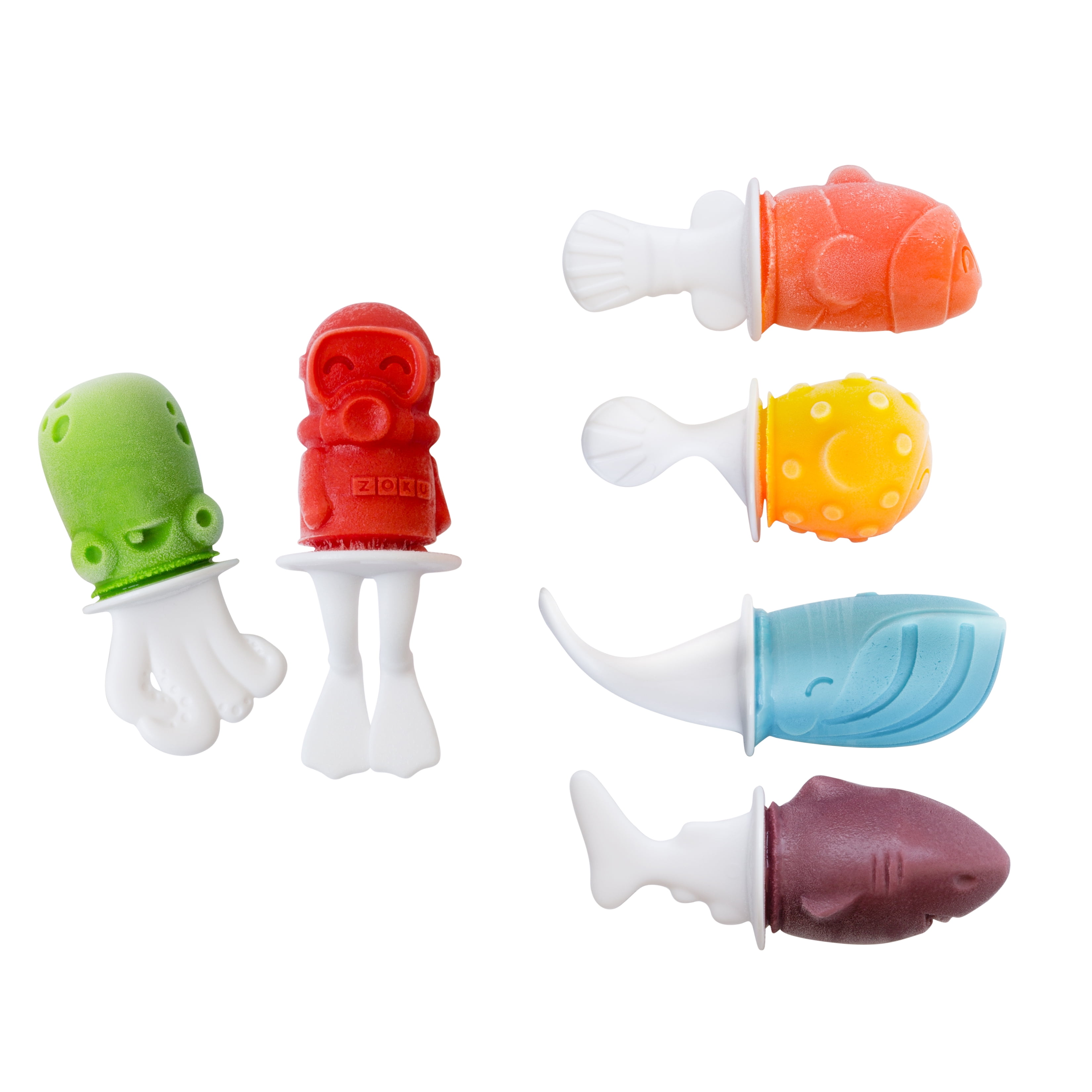 ZOKU Fish Pop Molds, 6 Silicone Popsicle Molds in One Tray, Unique Sea Creature Designs, BPA-free