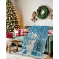 thumbnail image 2 of Christmas Snowman Flannel Blanket for Bed,Travel and Camping, Snowman Xmas Tree Snowflakes Light Blue Super Soft Cozy Blanket for All Seasons 60" x 80", 2 of 6