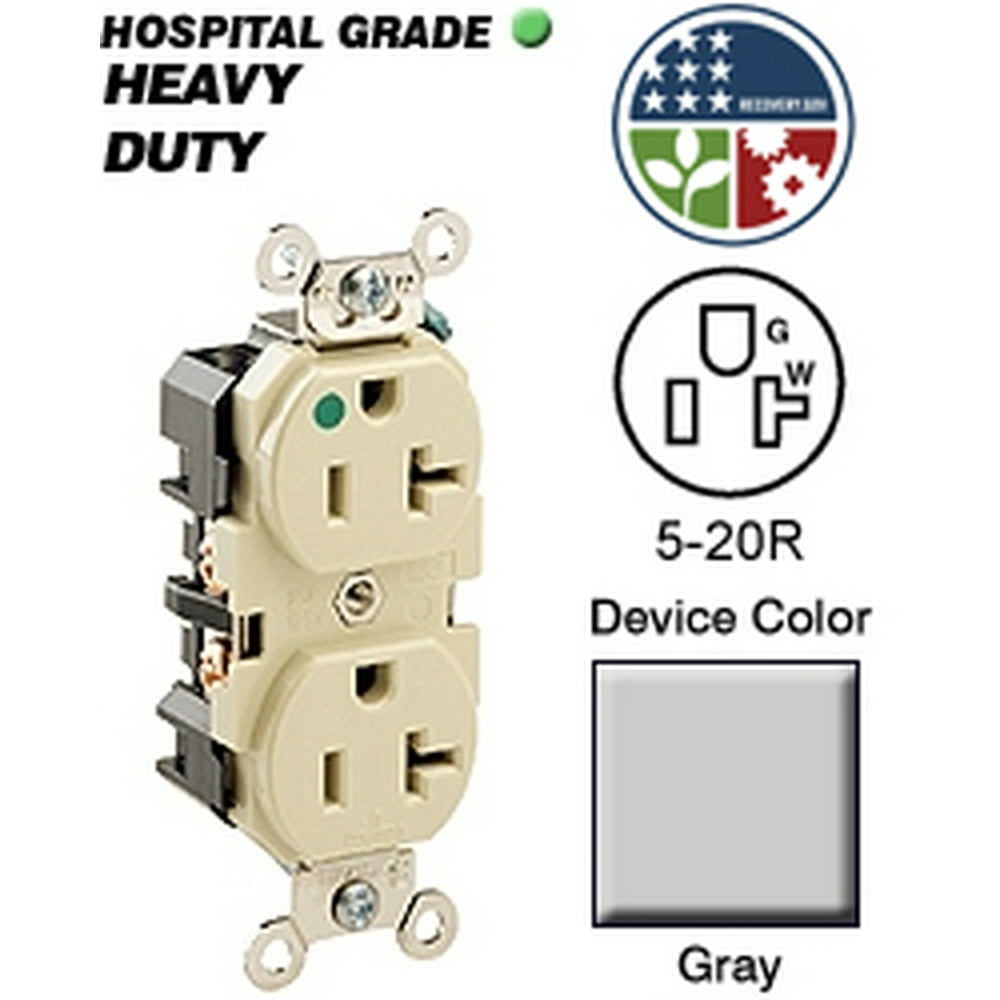 Leviton 8300CGY Duplex Receptacle Leaded Device Hospital Grade 520R