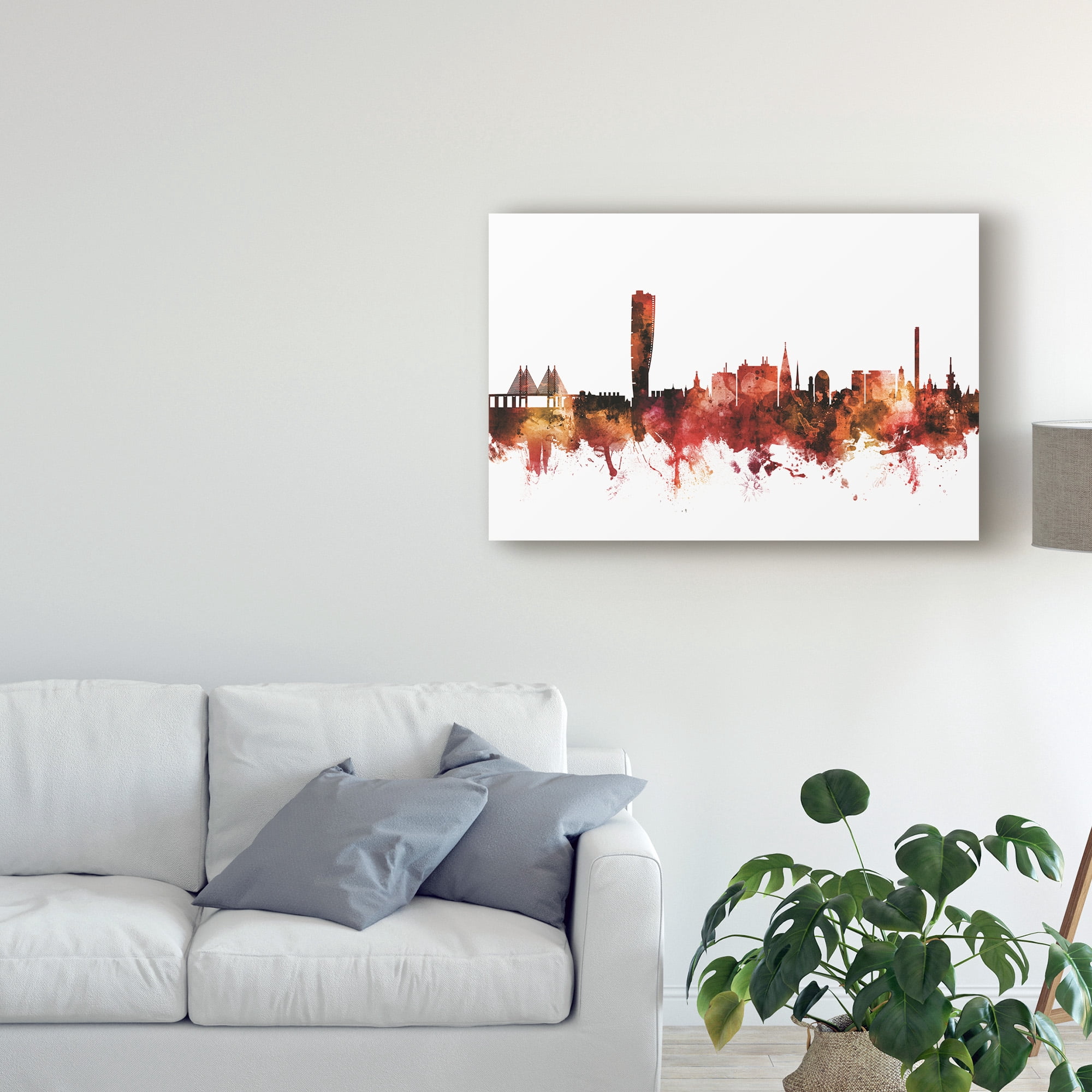 Trademark Fine Art 'Malmo Sweden Skyline Red' Canvas Art by Michael Tompsett