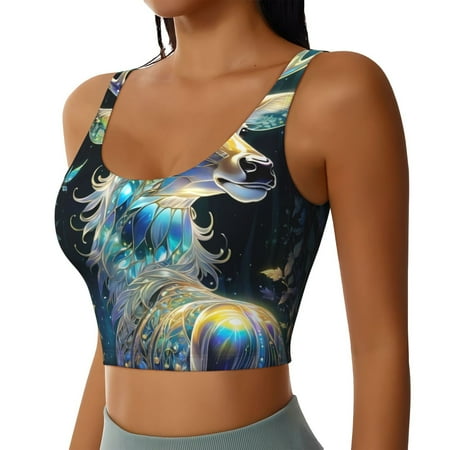 Picia Colorful Stained Glass Deer Sports Bra for Women Padded Strappy Sports Bras Medium Support Yoga Bra with Removable Cups Running Yoga Bra-XX-Large