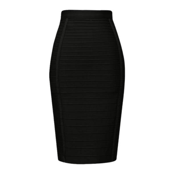 Falda lápiz bandaje de cintura alta y largo hasta la rodilla para mujer - Cierre con cremallera trasera - Poliéster/spandex, XS-XXL - Ropa de fiesta/cóctel