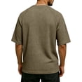 thumbnail image 3 of Men'S Waffle Knit Henley Shirts With Chest Pocket Short Sleeve Casual Loose Fit Breathable Tops For Workout And Daily Activities,Khaki,XXL, 3 of 7