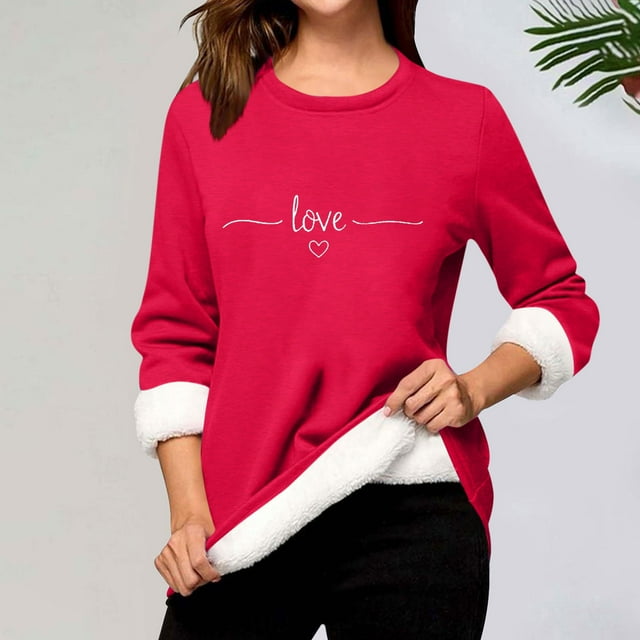 Heisall Chemises de Base pour Femmes Automne Hiver Imprimé Floral Col Rond Manches Longues Épaissies Polaire Teddy Shearling Chaud Ajusté Hauts Thermiques pour Usage Quotidien par Temps Froid