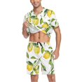 thumbnail image 3 of joogoo Men's Pajama Set Lemon and Leaves V-Neck Pj Shorts Set 2 Piece Loungewear Sleepwear L, 3 of 7