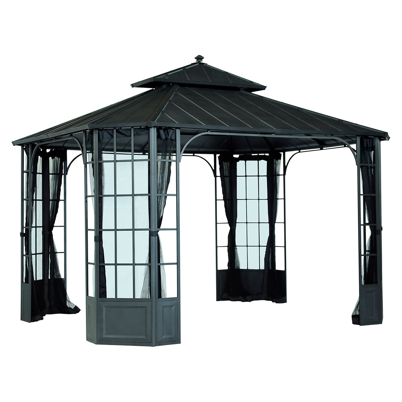 Sunjoy 10 x 12 ft. Bay Window Hard Top Steel Gazebo