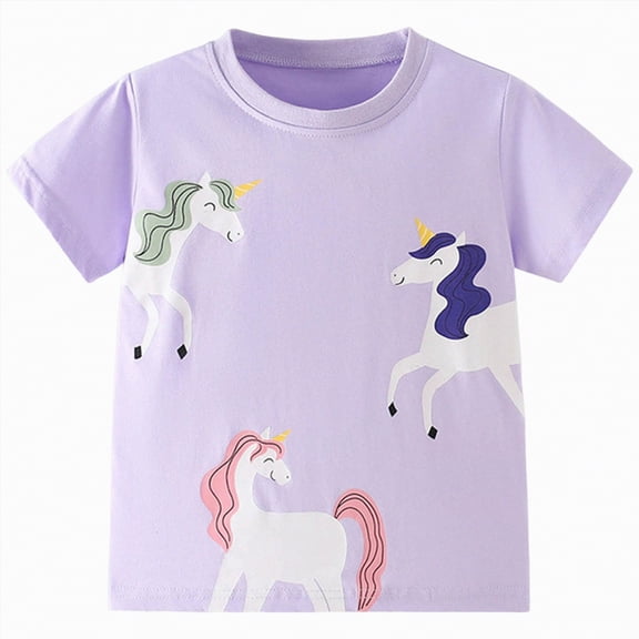 NIEWTR Toddler Baby Girl Spring Clothes Kids T-Shirts Cotton Short Sleeves Tees Summer Top Children Unisex Girls for 6 12 18 24 Month 3T 4T 5T 6T(Purple,7-8 Years)